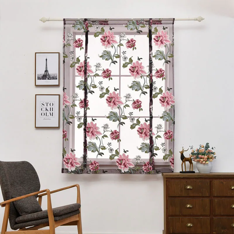 

Tiyana New Classical Peony Flower Roman Short Curtain Finished Products Purple Tulle Curtain For Living Room Kitchen ag223#4