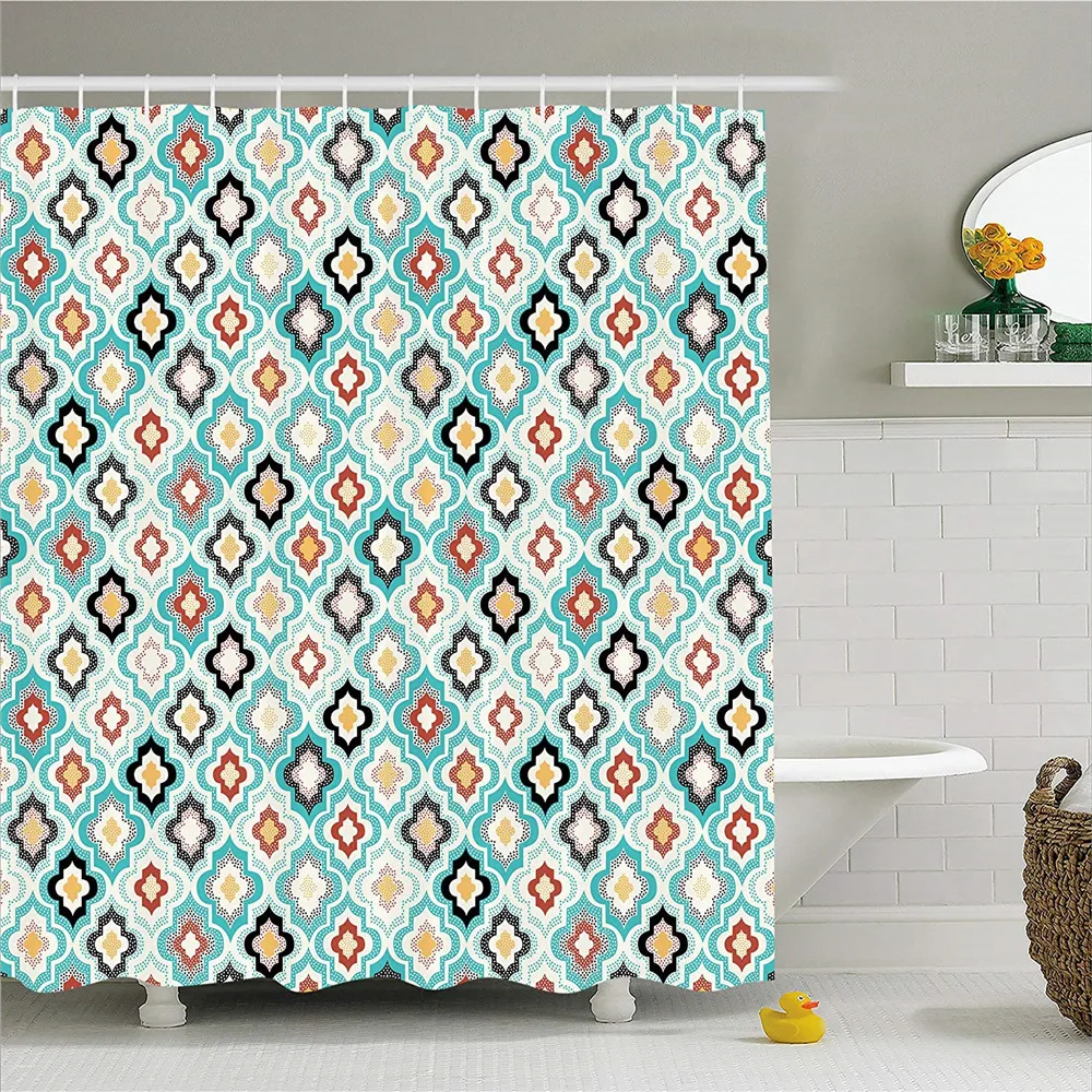 Best Geometric Decor Shower Curtain by LIBIN, Vintage Ottoman Floral Design with Old Fashion Heraldic Tiles Artistic Image, Fabric Ba