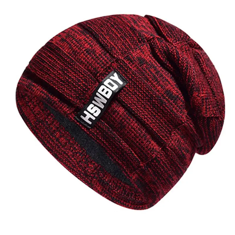 Утолщенные флисовые шапки, шарфы, теплые лыжные шапки Skullie, роскошный бренд, вязаная шапочка-шарф, мужской зимний клетчатый бархатный шарф - Цвет: Red Wine Hat