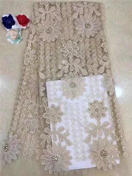 

Nigeria Lace For Clothes Embroidered Tulle Lace Sewing Material On Sale stones African Flower Embroidered Tulle Lace With Beads