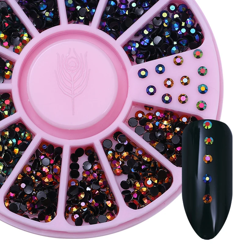 

Chameleon Holographic Flat Back Rhinestone for Nails Gel Nail Polish 3D Black Nail Studs Nail Rhinestones Decoration in Wheel