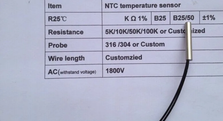 10 шт. водонепроницаемый ntc датчик температуры ntc 1 К зонд 5*25 мм Медная головка ntc 1 К Датчик 3470 1% 1 м Термистор NTC датчик