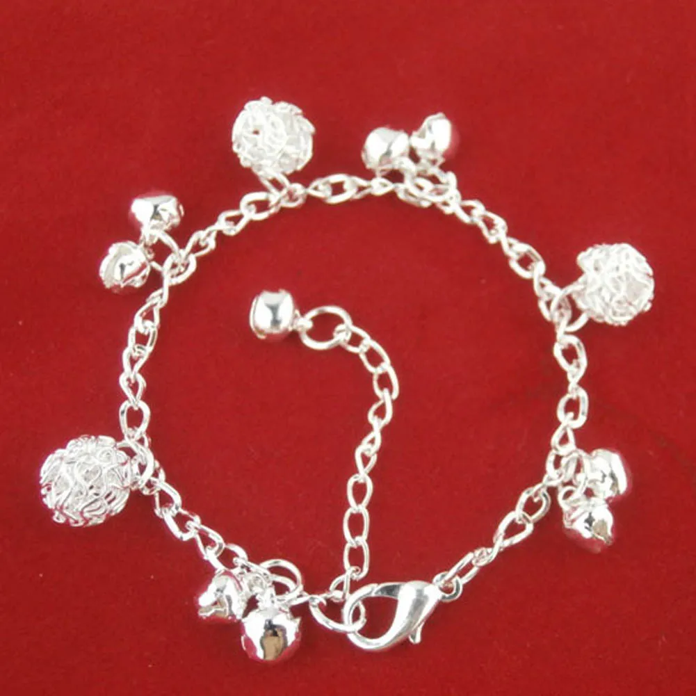 

Hot Sale New Arrival Cute Silver Plated Small Bell Bracelets for Women Fashion Bracelets & Bangles With Flower Ball