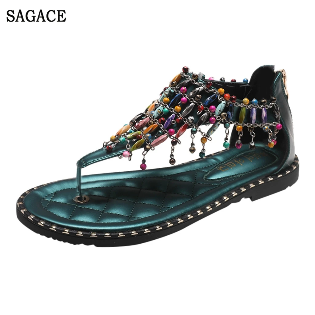 

SAGACE Women's Open-Toe Beach Sandals Clip Toe Fringed Sandals Flat Back Zipper Sexy High Quality Outsid Ladies Shoes 2019