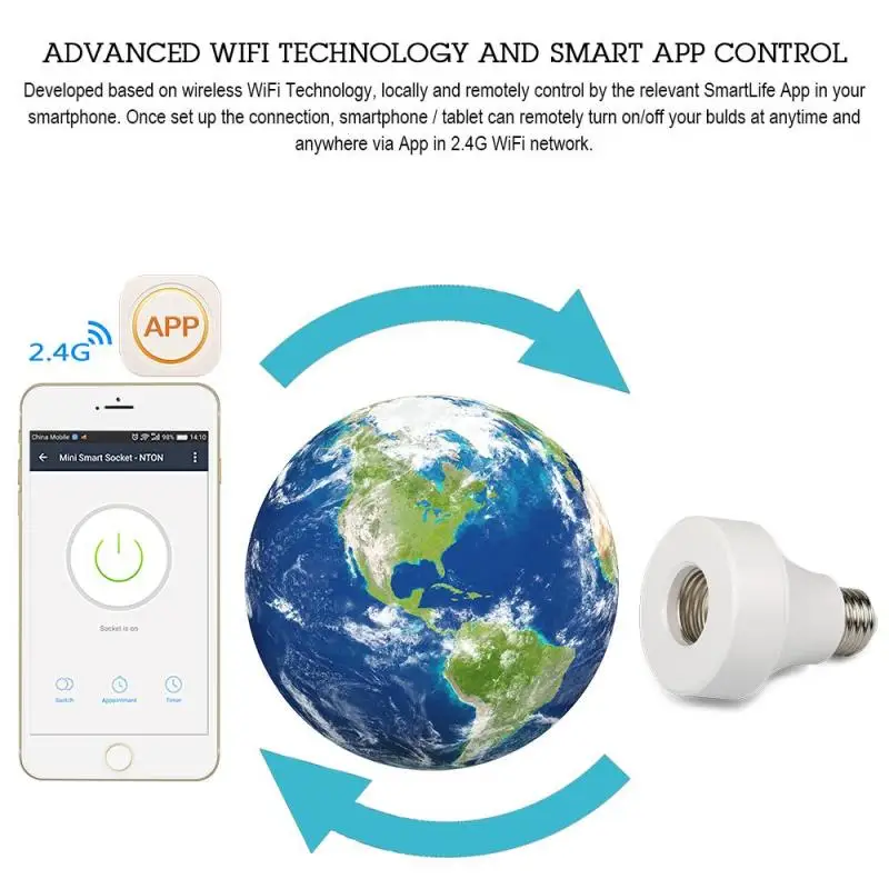 

Bulb Adapter Bulb Plug Amazon Alexa Timing Switch Remote Control iOS Android Smartphone Intelligent Lamp Holder DS20