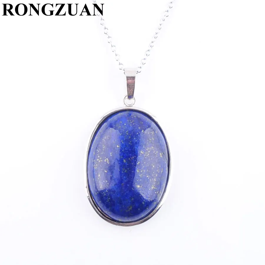RONGZUAN натуральный Лазурит Драгоценный Камень Овальный Рейки Чакра бисер цепи ожерелья и подвески ювелирные изделия Женская Модная бижутерия TN3223