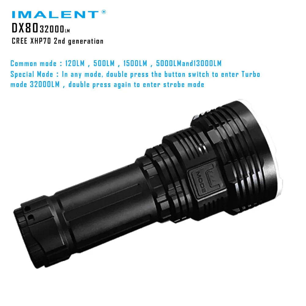 IMALENT DX80 Cree XHP70 LED Flashlight 32000 Lumens 806 Meters USB Charging Interface Torch Flashlight IMALENT DX80 Cree XHP70 LED Flashlight 32000 Lumens 806 Meters USB Charging Interface Torch Flashlight