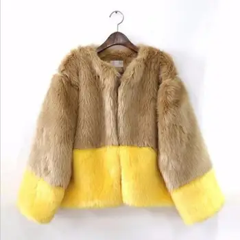 

Autumn/Winter Fashion New Faux Fur Jacket Women's Tops Luxury Faux Fox Warm Women Coat 2-Color Stitching Fashion Coats Woman