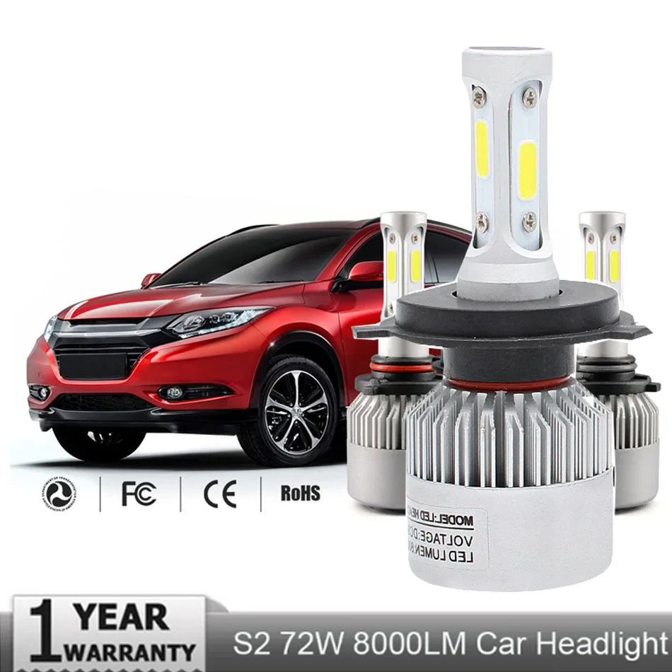 

2Pcs H4 LED H7 H11 H1 H3 9005 9006 Auto Car Headlight 72W 8000LM High Low Beam Light Automobiles Lamp white 6500K Bulb