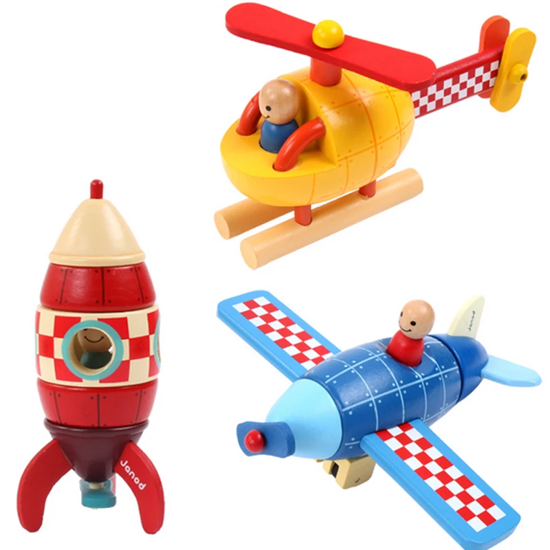 NEW 2016 Creative Janod Wooden Toy Assembly Model Helicopter Rocket