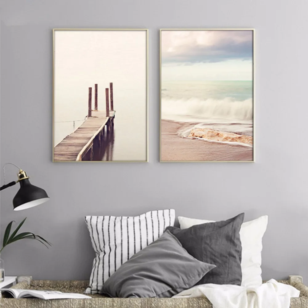

Wooden Bridge Sea Beach Landscape Minimalist Art Canvas Poster Painting Motivational Quote Wall Picture Modern Artwork