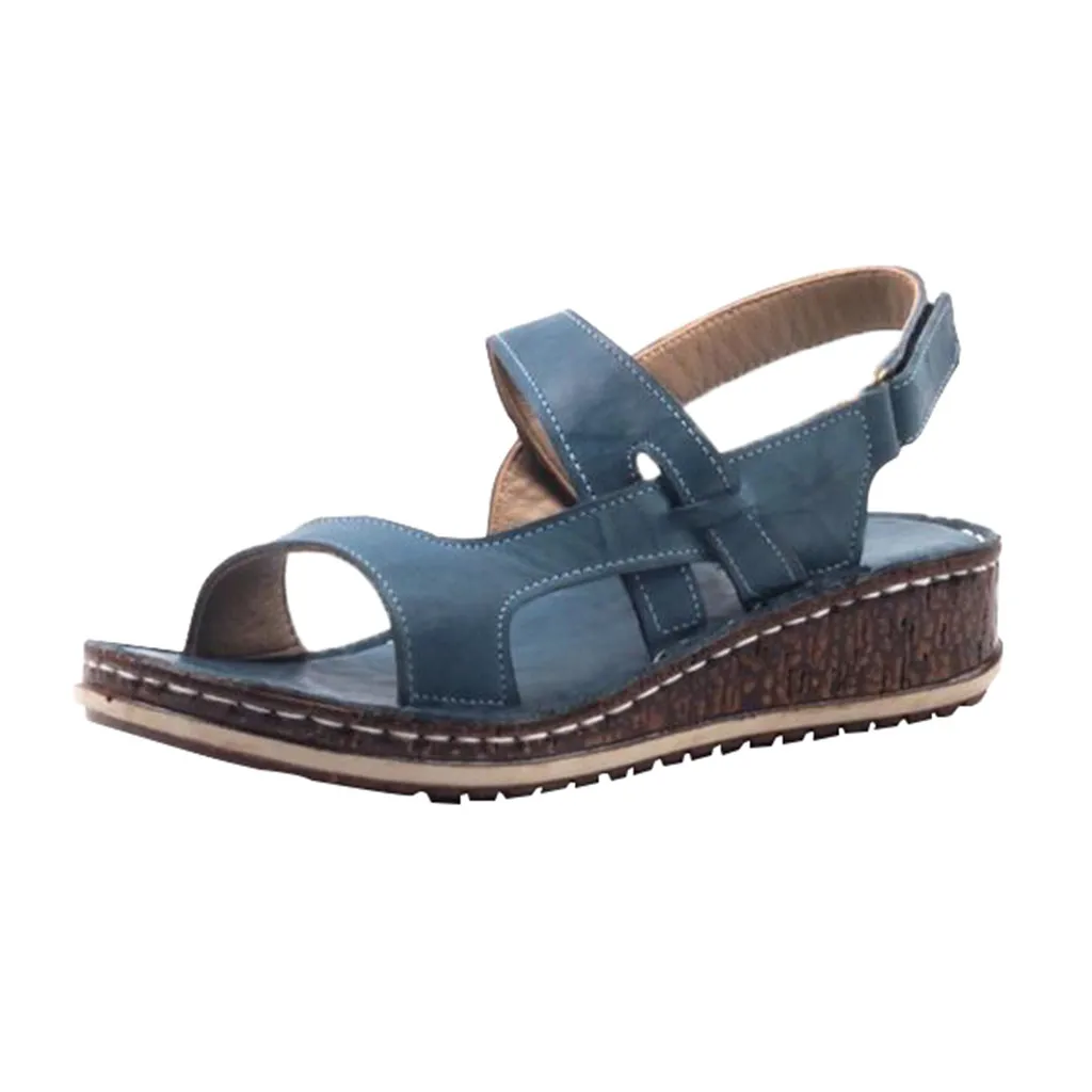 SAGACE/женские туфли сандалии большого размера на полой танкетке с пряжкой на низком каблуке; однотонные черные сандалии-гладиаторы ручной работы; женская летняя обувь - Цвет: Синий