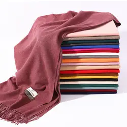 Чистый цвет зимний шарф женское утепленное плотное шаль и обертывание с буквенным принтом небо Модные кисточки кашемировые шарфы manteau femme