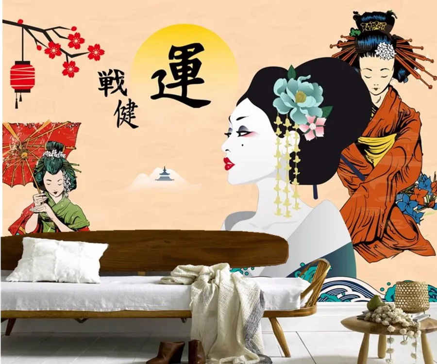 カスタム壁画 美しい日本の着物美容壁紙 レストラン の リビング ルーム テレビ ソファ壁の寝室の壁紙3 D Wallpaper Yellow Sofa Covers For Salewallpaper Craft Aliexpress