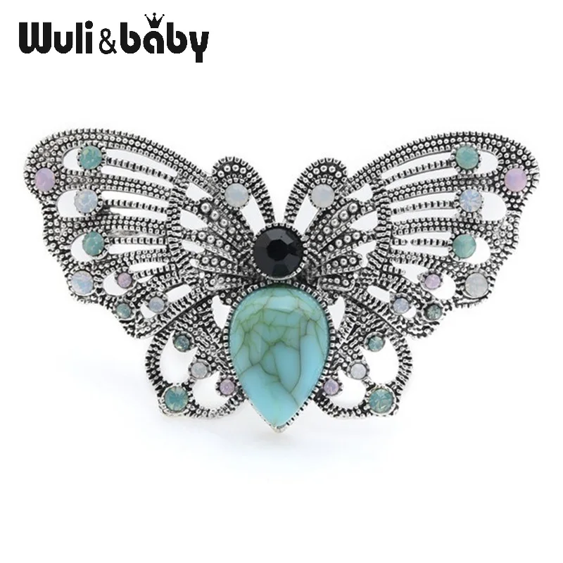 

Wuli&baby Vintage Palace Style Green Butterfly Brooches Alloy Women Men's Brooch Pins New Year's Gifts