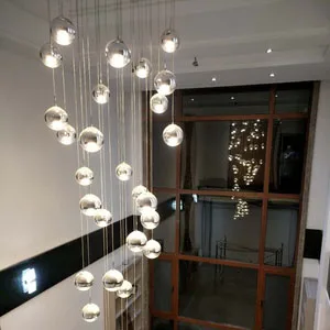 Stair rotating long pendant light Nordic personality glass living room dining room modern minimalist stair long pendant lamps - Body Color: 24 lights Silver