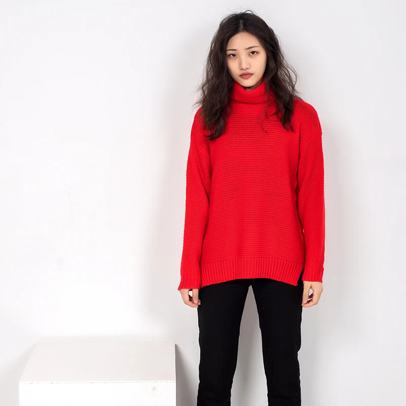 AOTEMAN Spring Winter Sweater Women Fashion Casual Solid Turtleneck Sweater Vintage Loose Long Sleeve Knitted Pullover Sweaters