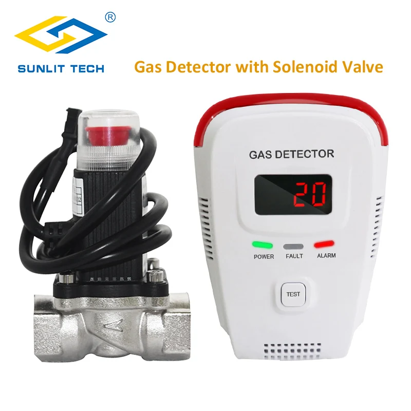 House Natural Gas Leak Detector Home Gas Alarm Leak Tester LPG Gas Sensor with DN20 Solenoid Valve Auto Shut Off Security System mestek cgd02a high precision gas analyzer detector portable gas leak tester monitor 50000 ppm sound alarm ppm meter