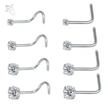 ZS-anneaux nasaux de Piercing en acier chirurgical, 8 pièces/perdues, 316L, Nez en cristal, bijoux