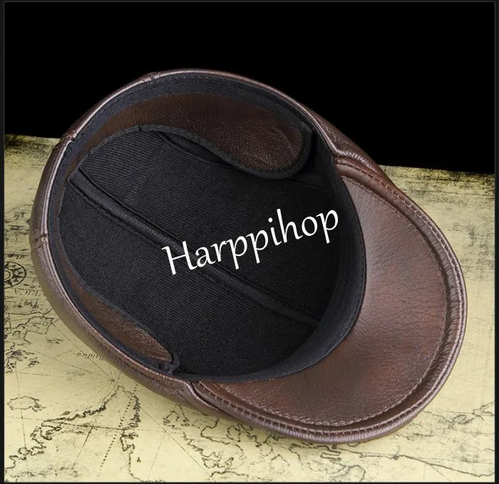 2019 New Design Men's 100% Genuine Leather  Cap brand Newsboy /Beret /Cabbie Hat/ Golf Hat winter warm hats with ears wool beret mens