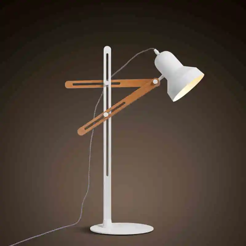 Contracted Geometry Style White Solid Wood Adjustable Table Lamp
