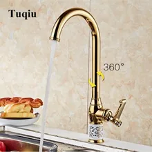 Ванная комната латунь золото готовой горячей и холодной Однорычажный вращение на 360 градусов кухонный кран для раковины