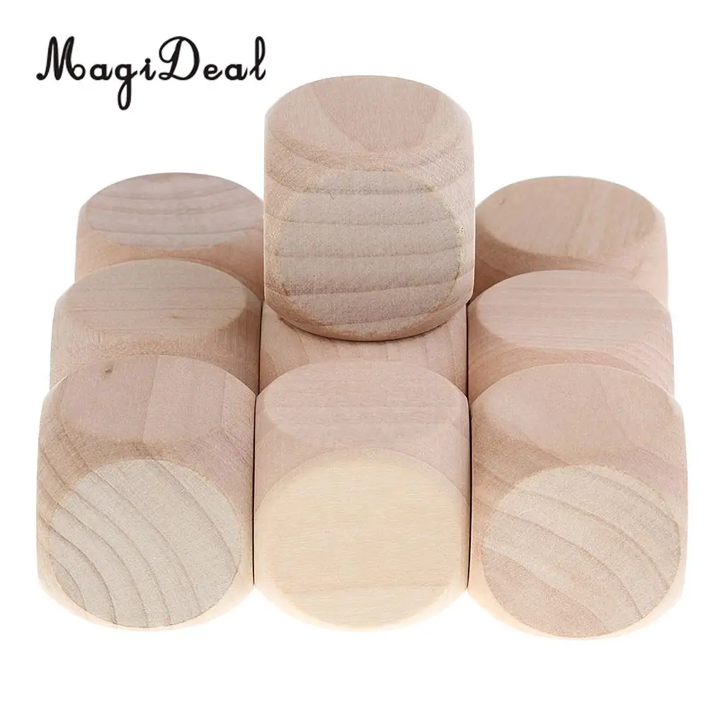 MagiDeal Funny 10Pcs Wood Dice Blank Faces for DIY Decorating Craft Projects Kid Toys Game D6 3cm Entertainment Game Dice Gifts