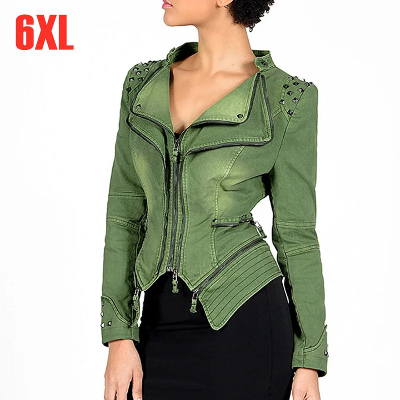 

Spring Autumn Women Plus Large Size 5XL 6XL Outwear Jean Jacket Woman Slim Short Motor Bike Denim Coat Casual Jeans Jackets