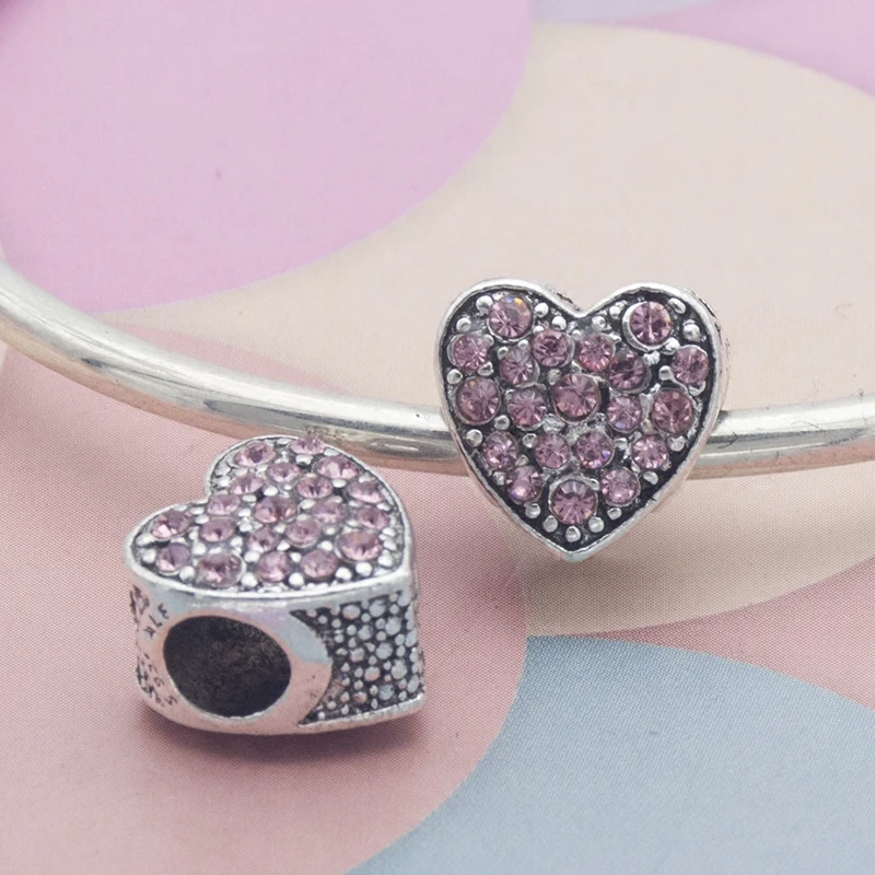 

Mingshang DIY jewelry accessories plated silver pink drill love charm bead beads for making jewelry bracelet