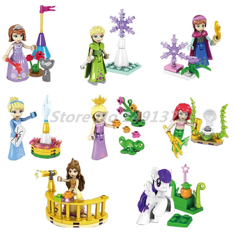 

Building Blocks 8pcs/lot Princess Girl White Snow Tinker Bell Fairy Tale Anna Elsa SY686 Model Bricks Toys For Children Gifts