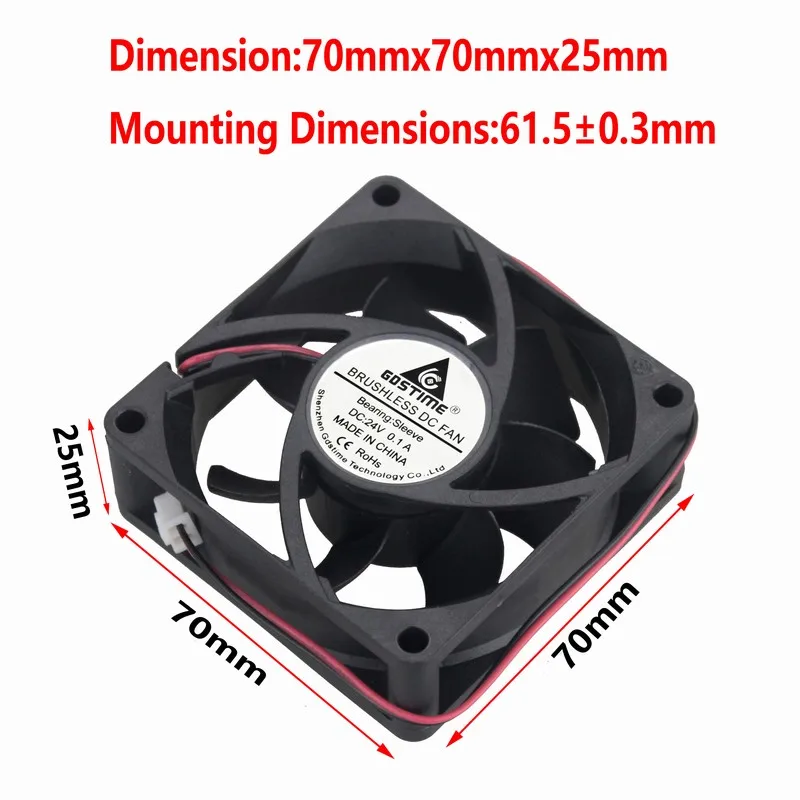 Gdstime 10 Pcs 2Pin DC 24V 70x70x25mm PC Computer Case CPU Cooling Fan 70mm x 25mm 7025s Motor Brushless Cooler 7cm | Компьютеры и