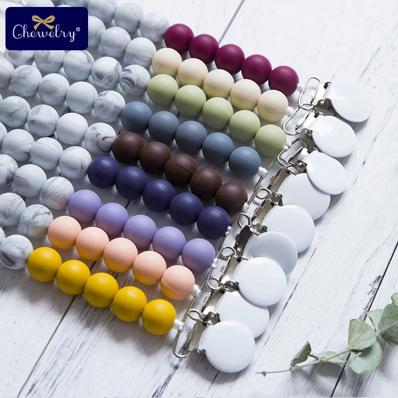 

Silicone Pearl Tiny Rod Marble Beads Metal Pacifier Clip Dummy Chain Silicone Teether Rodent Pacifier Teether Chains Let'S Make