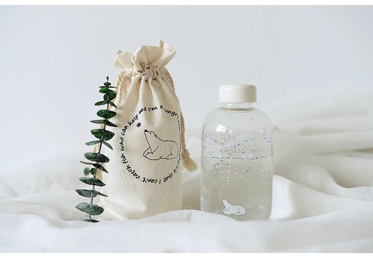 Креативная стеклянная бутылка для воды с изображением снежного лося с рукавом 600 мл милые бутылки с изображением Хаски полярный медведь Спортивная бутылка для кемпинга посуда для напитков