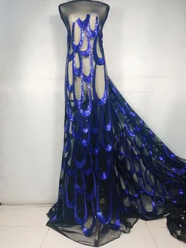 

Royal Blue African Sequins Lace Fabric 2019 Embroidered Nigerian Laces Fabrics High Quality French Tulle Lace Fabric For Women