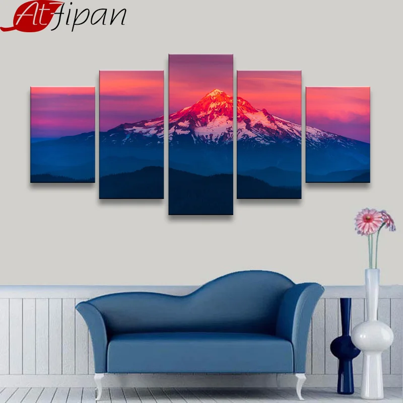 Картина на холсте AtFipan 5 шт. HD принт лесных гор снега воды плакат и настенная рама