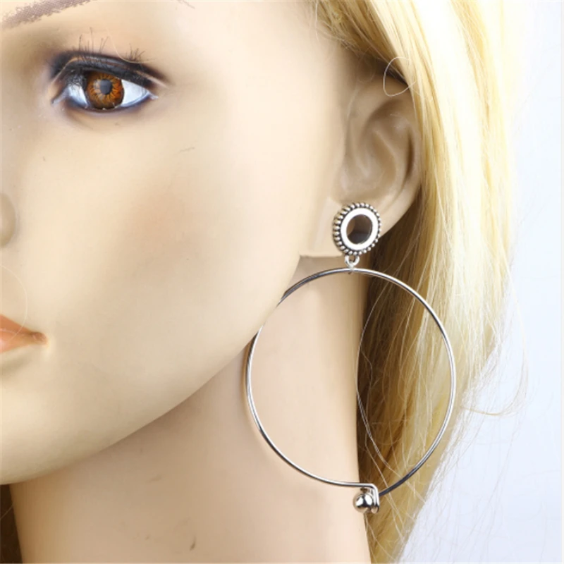 Medical Stainless Steel Big Circle Flesh Gauge Ear Plugs Stretcher Ear
