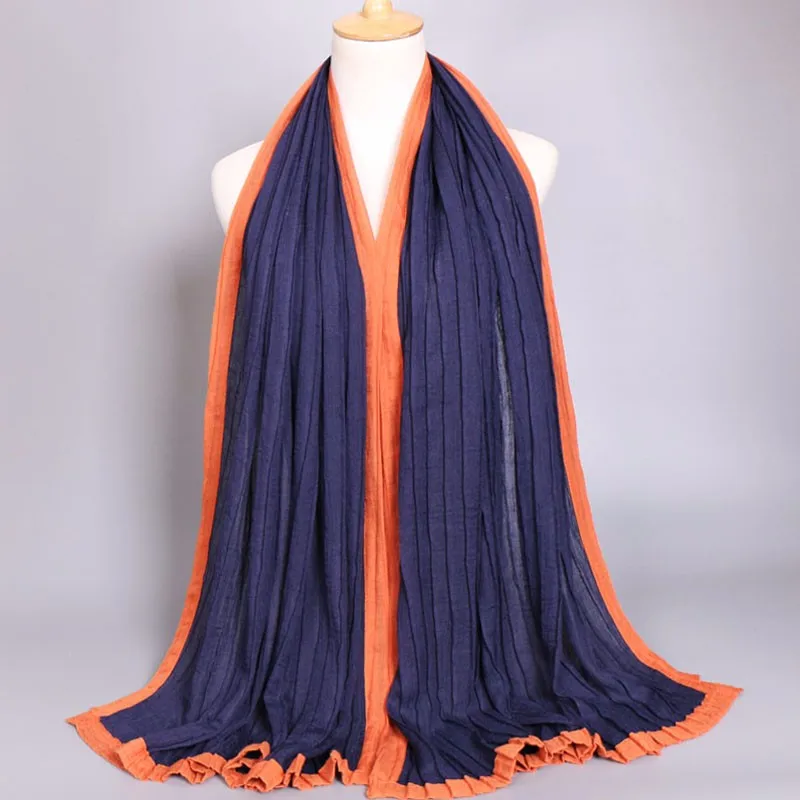 Роскошные дамы Printe дизайн плотная морщин шарф в полоску хиджаб многоцветный долго оголовье шарфы/Платки 12 цветов 10 шт./лот