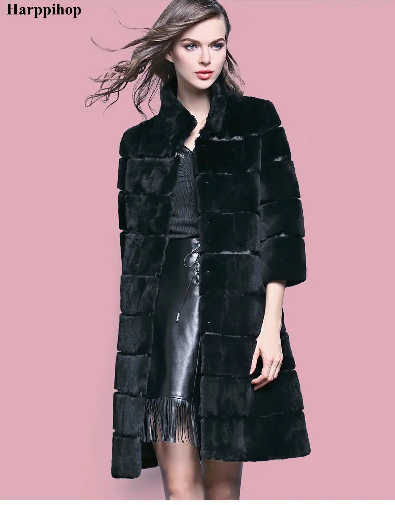 Женское длинное зимнее пальто из натурального меха кролика Рекс 2019|fur coat|fur coat