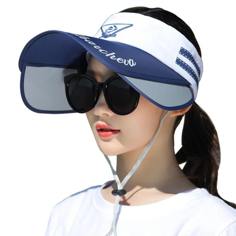 

New Retractable Visor Women Summer Sun Empty Top Hat Female Solid Sombrero Caps UV Protect Sun Hat Woman Beach Hat Headwear