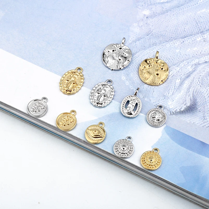 12 Constellation Zodiac Charms for Jewelry Making Supplies Gold Color Coin  Pendant Diy Neckalce Bracelet Earrings Accessories