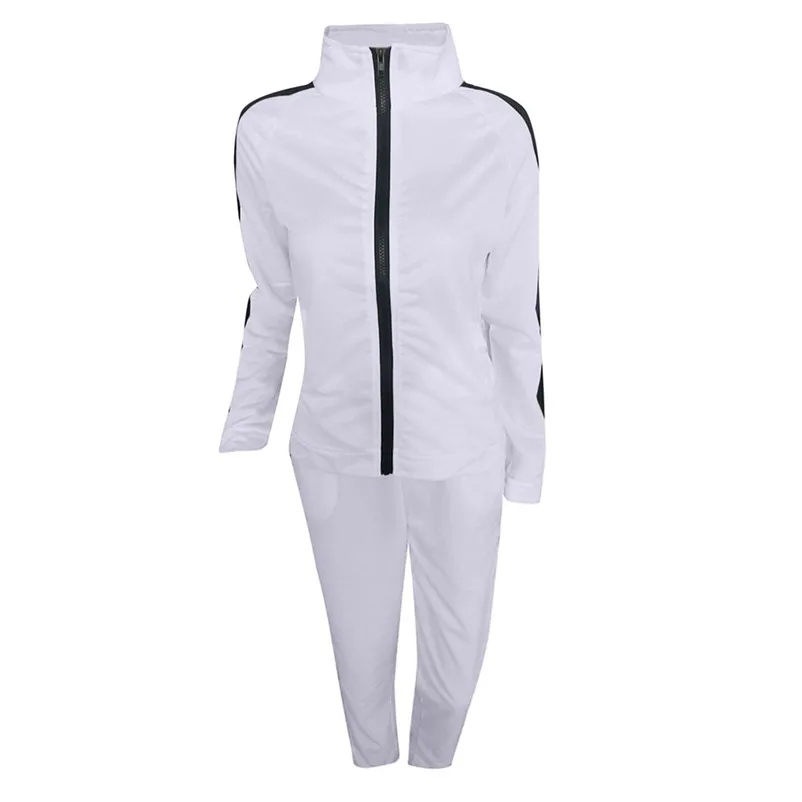 Fashion tracksuit for women 2018 women's Casual Stripe Long Sleeve Zipper Pullove Sport Tops+Long Pants Set chandal mujer N30 (13)