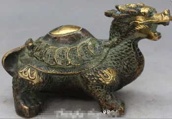

Old China Bronze Gilt Carving Wealth Money Gossip Dragon Tortoise Turtle Statue