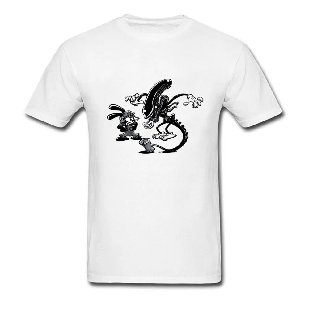 Men Tops Shirt Oswald vs Alien Plain Family T Shirt 100% Cotton Fabric Short Sleeve Custom Tee-Shirts Crewneck Oswald vs Alien white