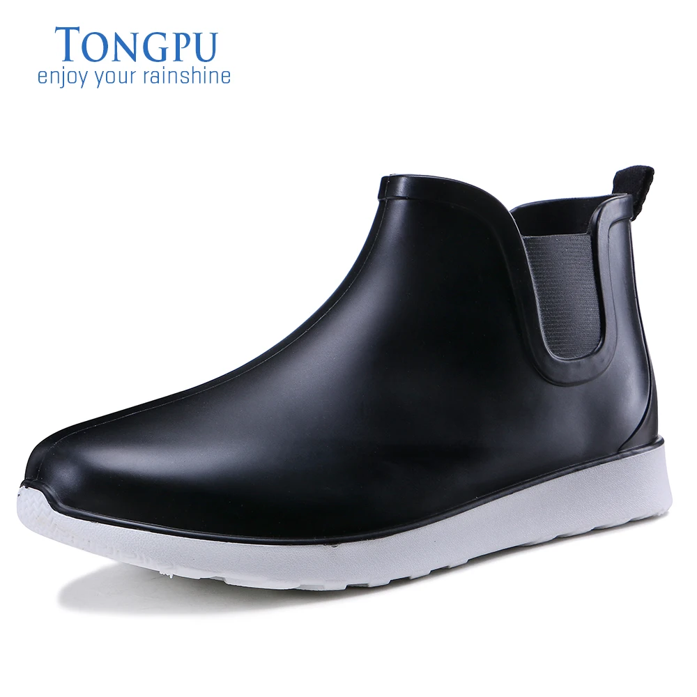 

TONGPU Men's Ankle-High Side Elastic Plain Design Waterproof Causal Rain Boots 319-795
