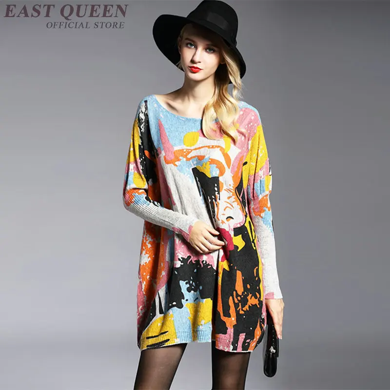 

Женские весенние пуловеры, Женские Повседневные свитера с круглым вырезом и рукавом «летучая мышь», свободная вязаная женская одежда с принтом, свитер DD465 F