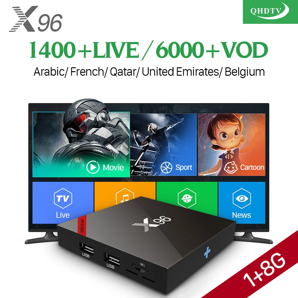 Arabic IPTV Box QHDTV IPTV Subscription TV Receiver X96W Android 7.1 IPTV France Arabic Belgium Netherlands Tunisia Algeria     