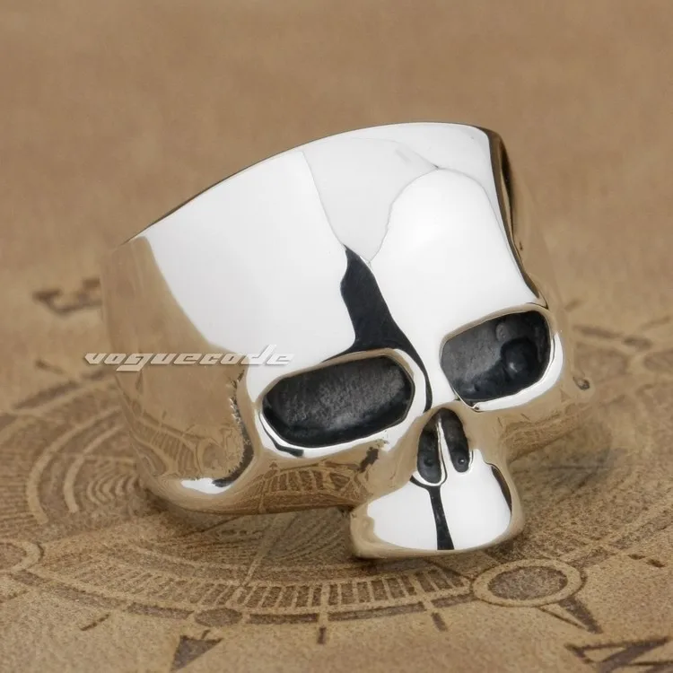 925 стерлингового серебра высоко полированный череп мужской Байкер Rokcer кольцо 9G003