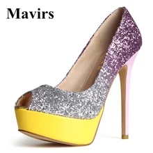 MAVIRS 2017 Fashion Peep Toe Glitter Platform High Heels Women Pumps Female Footwear Wedding Bride Party Stiletto Shoes
