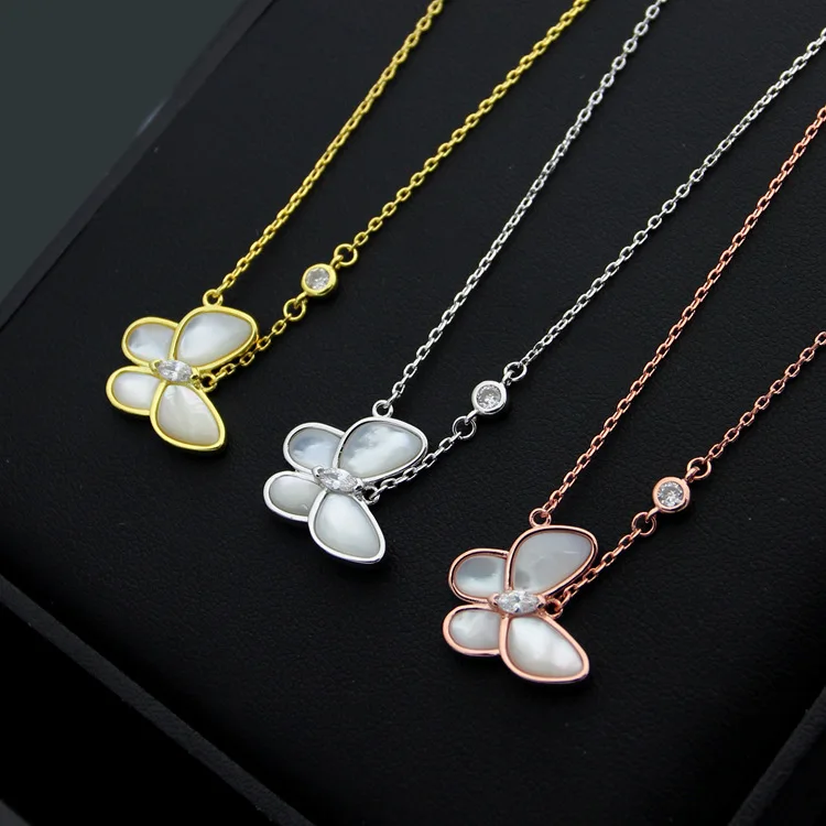 

Bilincolor fashion rose gold white shell butterfly Pendant Necklace for Women