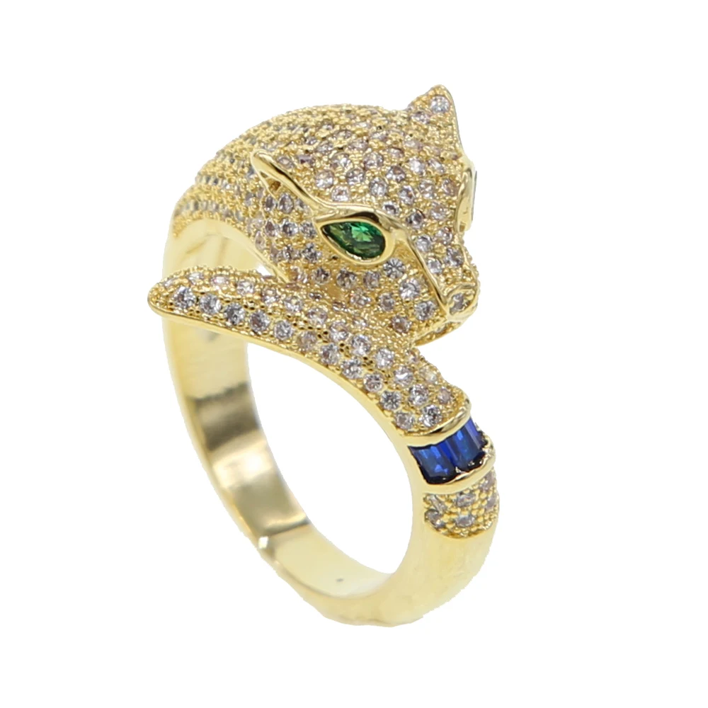 Хип-Хоп рок iced out bling женские ювелирные изделия микро pave cz Леопард Прохладный животное Золотое кольцо на палец